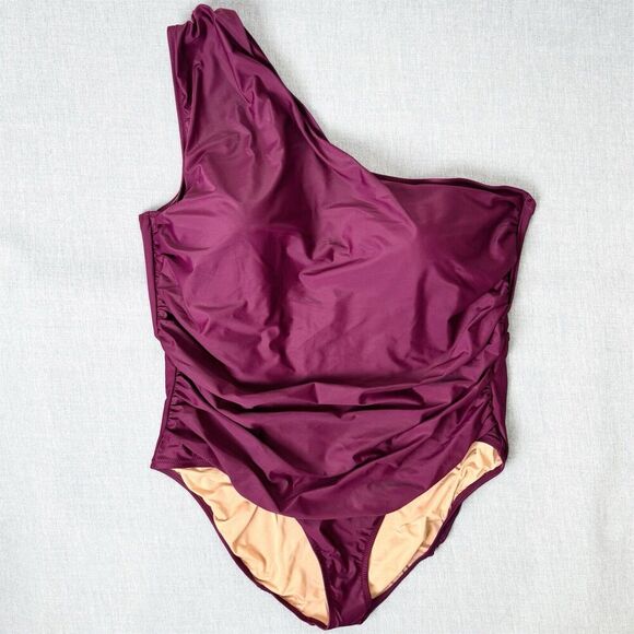 J. Crew Swimsuit Womens 24 Purple Plus One Piece One Shoulder Tropical Beach NEW - Picture 2 of 16
